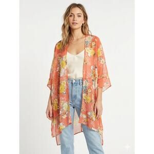 Floral Open Front Kimono Lightweight Layering Piece ONE SIZE